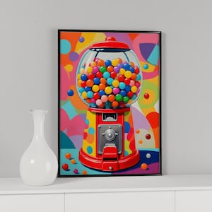 Retro Gumball Machine Wall Art, Y2K Nostalgia Home Decor, Digital Print