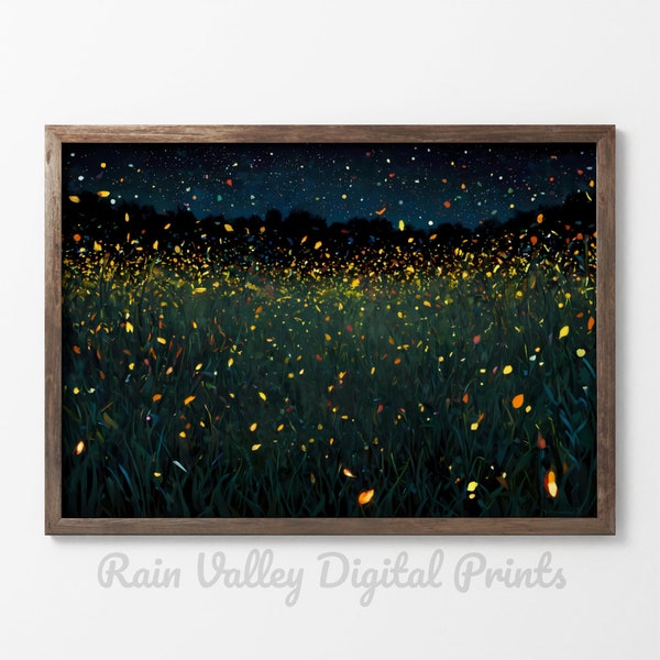 Fireflies At Twilight Landscape Oil Painting Wall Art, Luminous Home Decor, DIGITAL PRINT