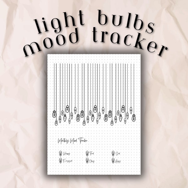 Light Bulbs Daily Mood Tracker Printable, Monthly Mood Log, Mood Track Bullet Journal, Mood Trackers Journal Pages, Digital Mood Tracker