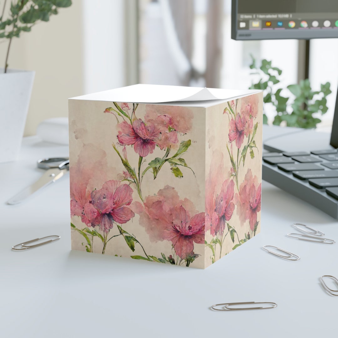Watercolor Floral Sticky Note Cube - 3x3 Memo Pad, 700 Sheets, Desk ...