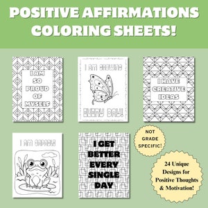 Folhas para colorir de afirmações positivas - 24 páginas para colorir de conversa interna positiva para todas as idades, páginas para colorir infantis, atividades para colorir em sala de aula