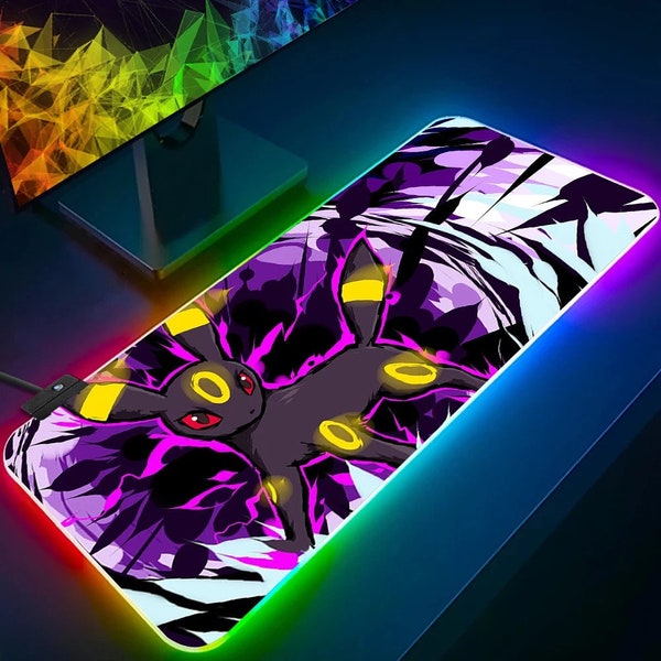 Tapis de Souris Pokémon RVB lumineux, LED, pour PC Gamer, Capturez l'Énergie de Jeu avec Style avec Noctali