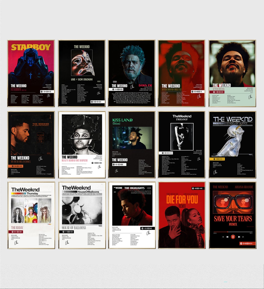 The Weeknd All Album Poster Set of 15, the Weeknd Album Cover Prints, the Weeknd Poster, the