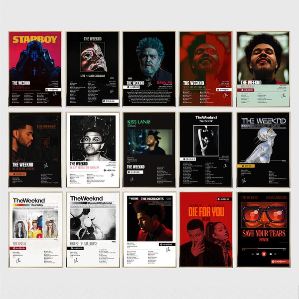 Conjunto de carteles de The Weeknd All Album de 15, impresiones de portadas del álbum de The Weeknd, póster de música, Descarga digital