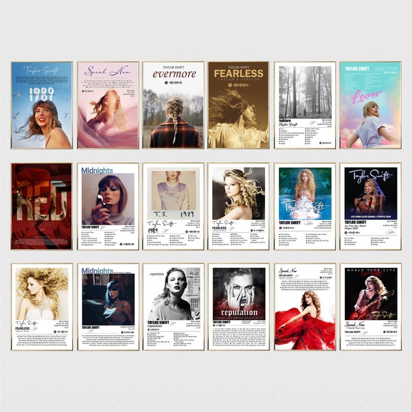 Zestaw plakatów wszystkich albumów Swiftie, wydruki okładek albumów Swift, plakat muzyczny, pobieranie cyfrowe