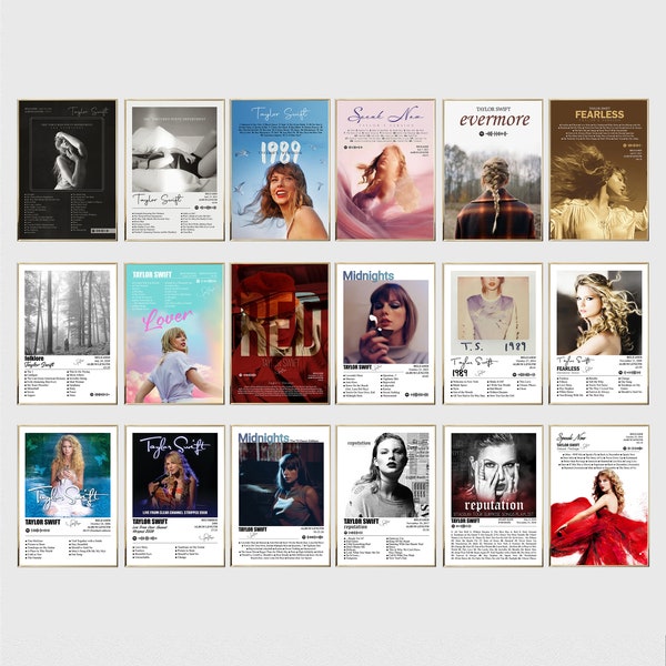 Conjunto de pôsteres de todos os álbuns Swiftie, impressões de capas de álbuns Swift, pôster musical, download digital