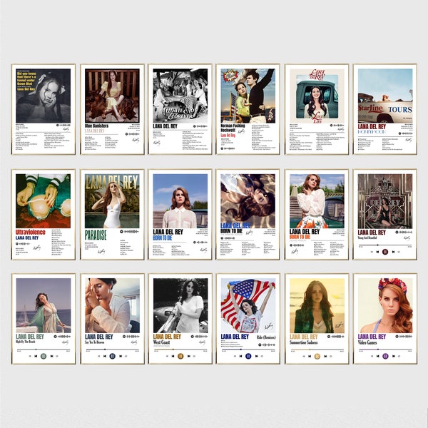 Conjunto de carteles del álbum de Lana Del Rey de 18, impresiones de portadas del álbum de Lana Del Rey, póster musical, Descarga digital