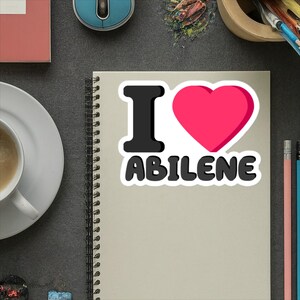 Naklejki z dumą z Teksasu, naklejki z napisem „I heart Abilene”, naklejki na laptopy z Teksasu, zabawne prezenty z Teksasu, naklejki z humorem z Teksasu, naklejki na butelki z wodą z Teksasu