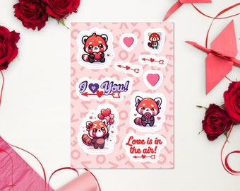 Colección de pegatinas de San Valentín del Panda Rojo Hoja de pegatinas Divertidas pegatinas de animales de San Valentín