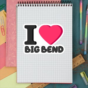 Naklejki z dumą z Teksasu, naklejki z napisem „I heart Big Bend Marfa”, naklejki na laptopa z Teksasu, zabawne prezenty z Teksasu, naklejki z humorem z Teksasu, naklejki na butelki z wodą z Teksasu