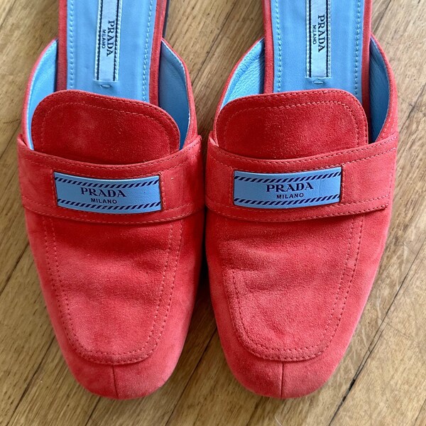 Red Prada Logo Suede Mules - 38.5 (US 8)