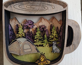 Camping Coffee Cup SVG multi Layered wood art