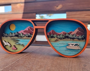 Lake Sunglasses multi-layered wood art SVG/AI/DXF/LBRN2 files