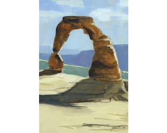 Watercolor Gouache Giclee Print 4x6 Delicate Arch Utah