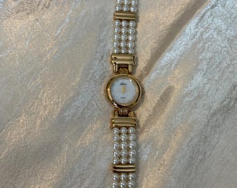 Rare Vintage Pierre Jacquard Pearl and Gold Watch – Working Quartz Movement