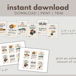 Cars Printable Valentine Cards for Kids - Instant Download Classroom ...