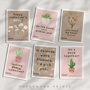 Cartoline di San Valentino stampabili con piante per bambini - Download istantaneo Cartoline di San Valentino in classe - Cartoline di San Valentino digitali