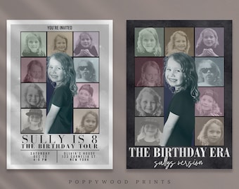 May include: A birthday party invitation with a collage of photos of a young girl. The invitation is for Sully's 8th birthday party, which is being held on Saturday, December 13th from 4-6 PM at Olivia's house, 123 Cornelia St., New York.