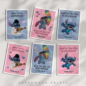 Stitch Wydrukowane walentynkowe kartki dla dzieci - Natychmiastowe pobieranie walentynkowych kartek do klasy - Cyfrowe walentynkowe kartki