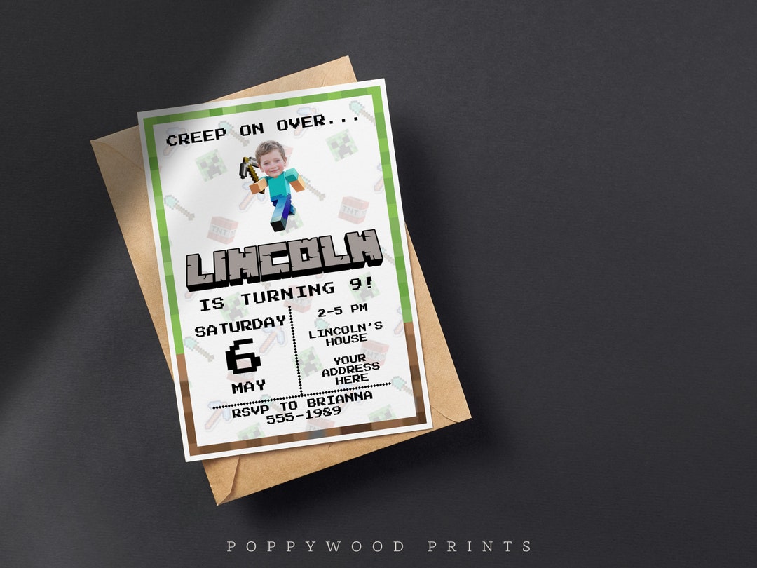 Minecraft Printable Editable Birthday Invitation Kids Bday Invite - Etsy