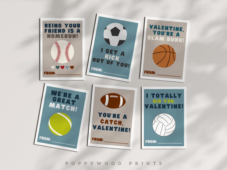 Sports Printable Valentine Cards for Kids - Instant Download Classroom ...
