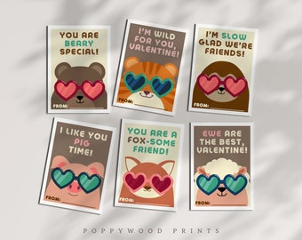 Cartes de Saint-Valentin à imprimer animaux groovy pour enfants - Cartes de Saint-Valentin pour la classe à téléchargement immédiat - Cartes de Saint-Valentin numériques