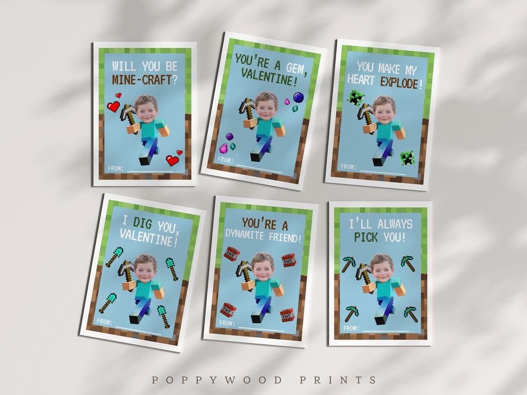 Personalized Minecraft Custom Printable Valentine Cards for Kids ...