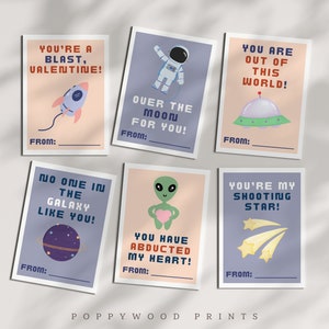 Outer Space Printable Valentine Cards for Kids - Instant Download Classroom Valentine&#39;s Day Cards - Digital Valentine Cards