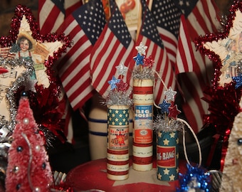 Vintage Replica 4th of July, Independence Day, Patriotic Firecracker, Fireworks Ornaments