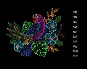 Parrot on Flowering Branch Embroidery Design, Parrot Embroidery File,  Bird Embroidery Pattern, Machine Embroidery Design, Instant Download