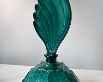 Bohemia Jade Malachite Glass Perfume Bottle ART DECO 1930&#39;s Made by hand in Czechoslovakia Curt Schlevogt INGRID Must Have!