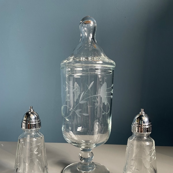 Etched Glass Apothecary Jar Etsy