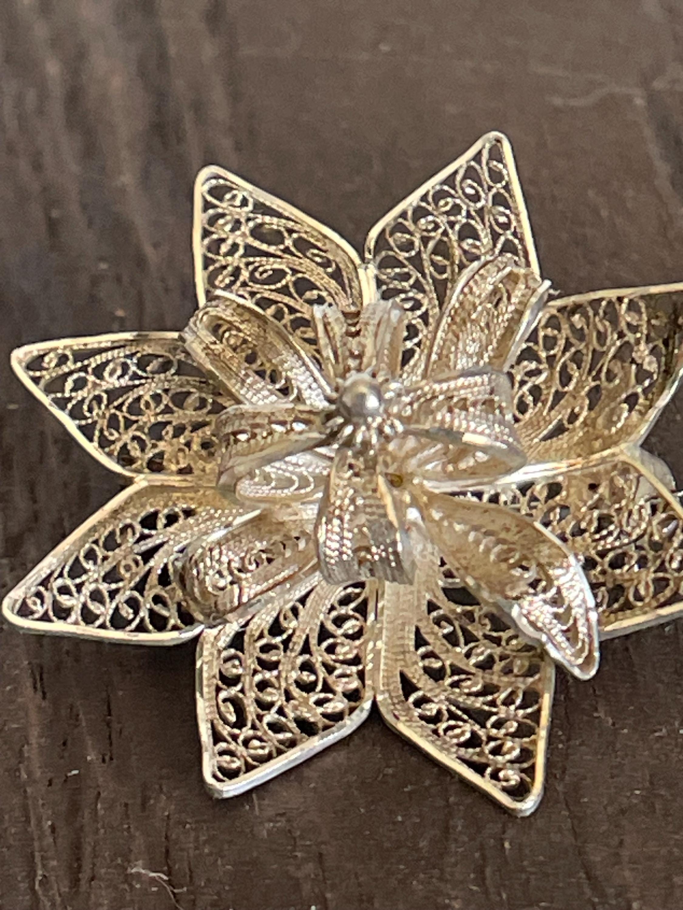ヴィンテージ フィリグリー ブローチ ヨーロッパ製 ヴィンテージ ブローチ ラインストーン ガラス