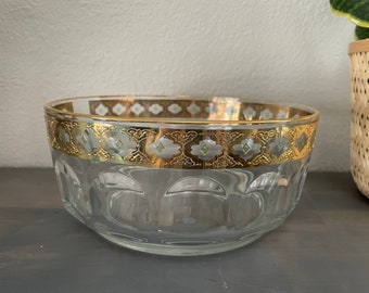 Vintage Arcoroc Crystal Serving Bowl with 22k Gold Design