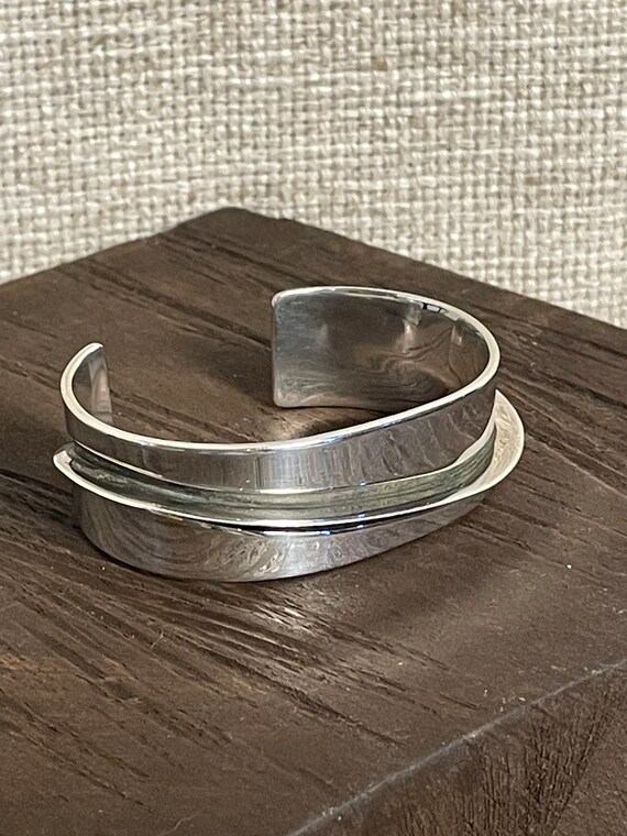 Modernist Solid 925 Sterling Silver Cuff Bracelet