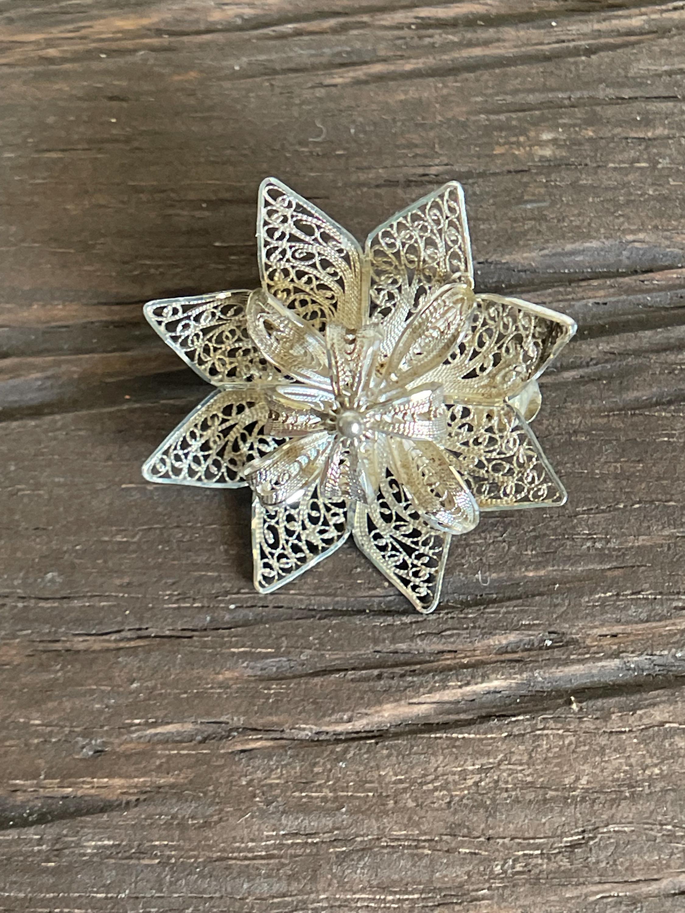 ヴィンテージ フィリグリー ブローチ ヨーロッパ製 ヴィンテージ ブローチ ラインストーン ガラス