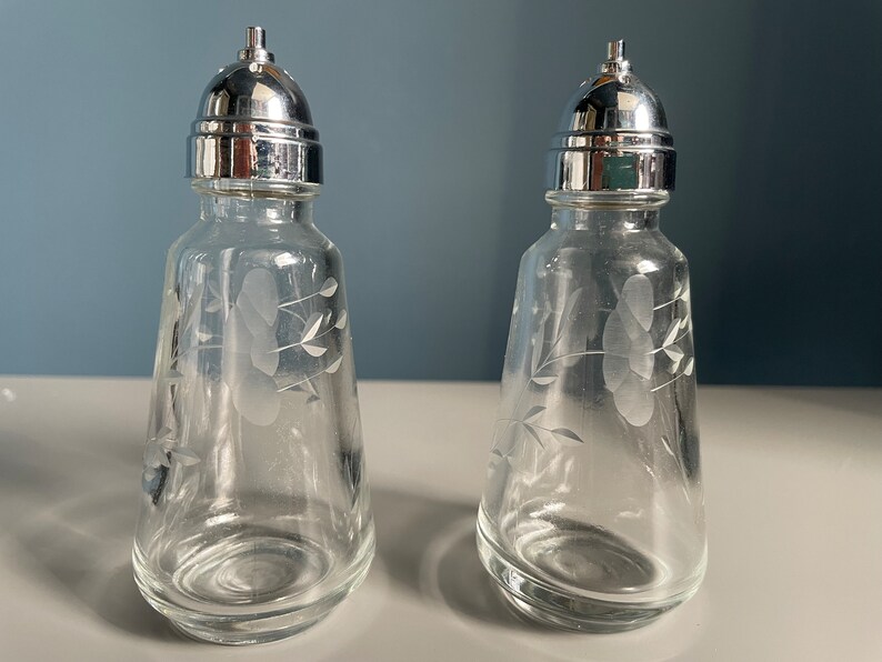 Vintage Etched Glass Apothecary Jar and Matching Salt/pepper Etsy