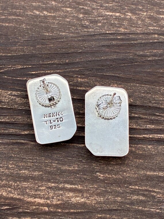 Taxco Sterling Silver & Turquoise Inlay Modernist Stud Earrings View 3