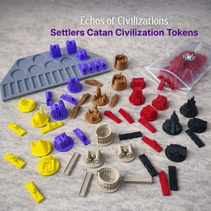 Custom Catan Game Pieces | City, Settlement & Road Tokens | Civilizations Set | Board Game Upgrade | Tokens and Organizer |Catan Accessories