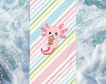 Cute Axolotl Beach Towel | Summertime Axolotl Fun Beach Towel | Gift for Axolotl Lover's | Student Gift
