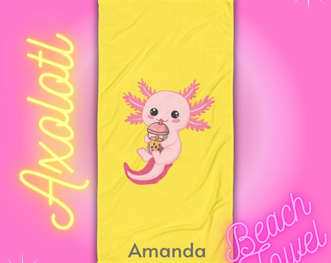 Featured listing image: Quality Personalized Axolotl Beach Towel