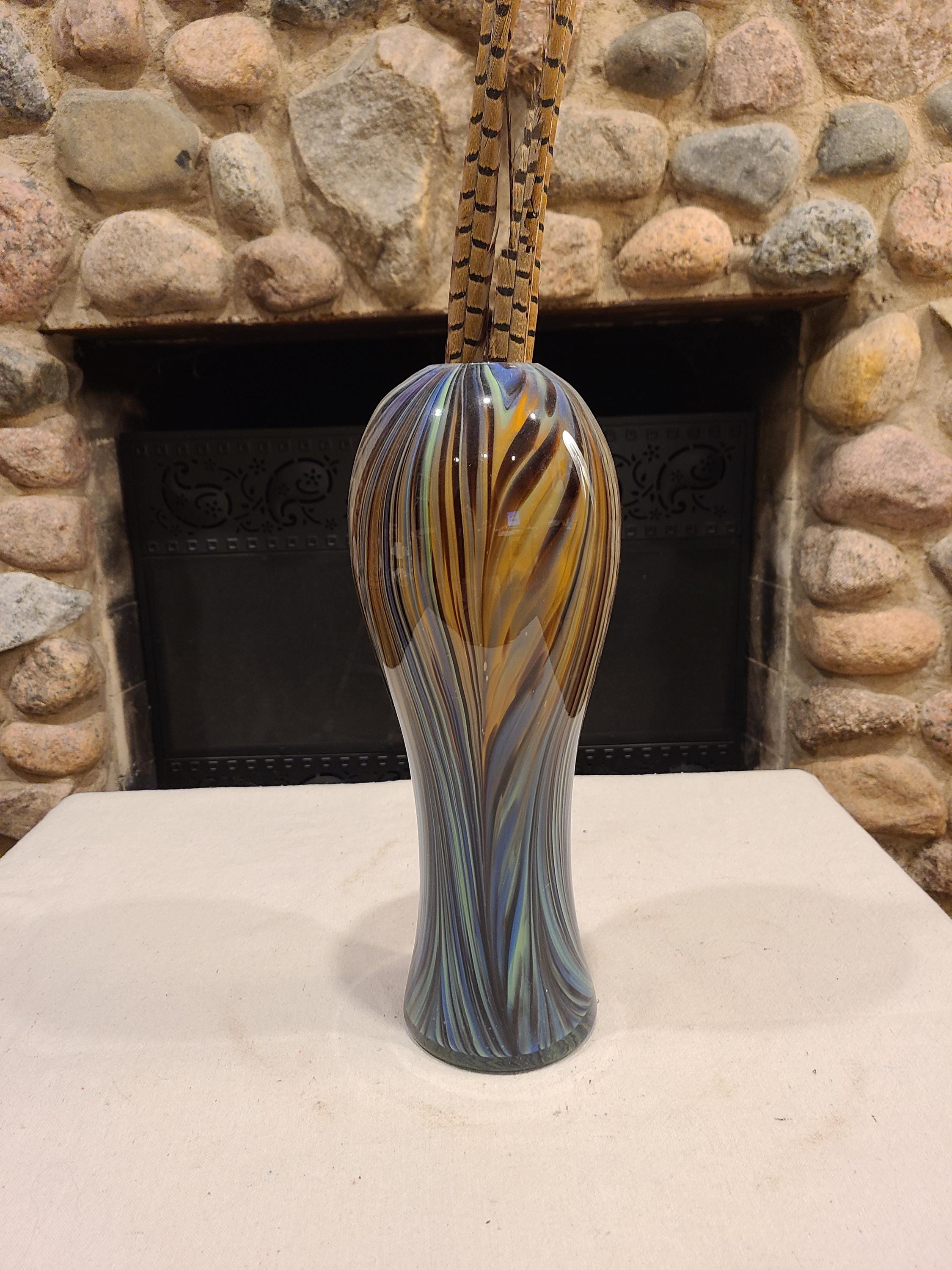 ミッドセンチュリーモダンアートガラス花瓶、良好な状態、高さ14インチ