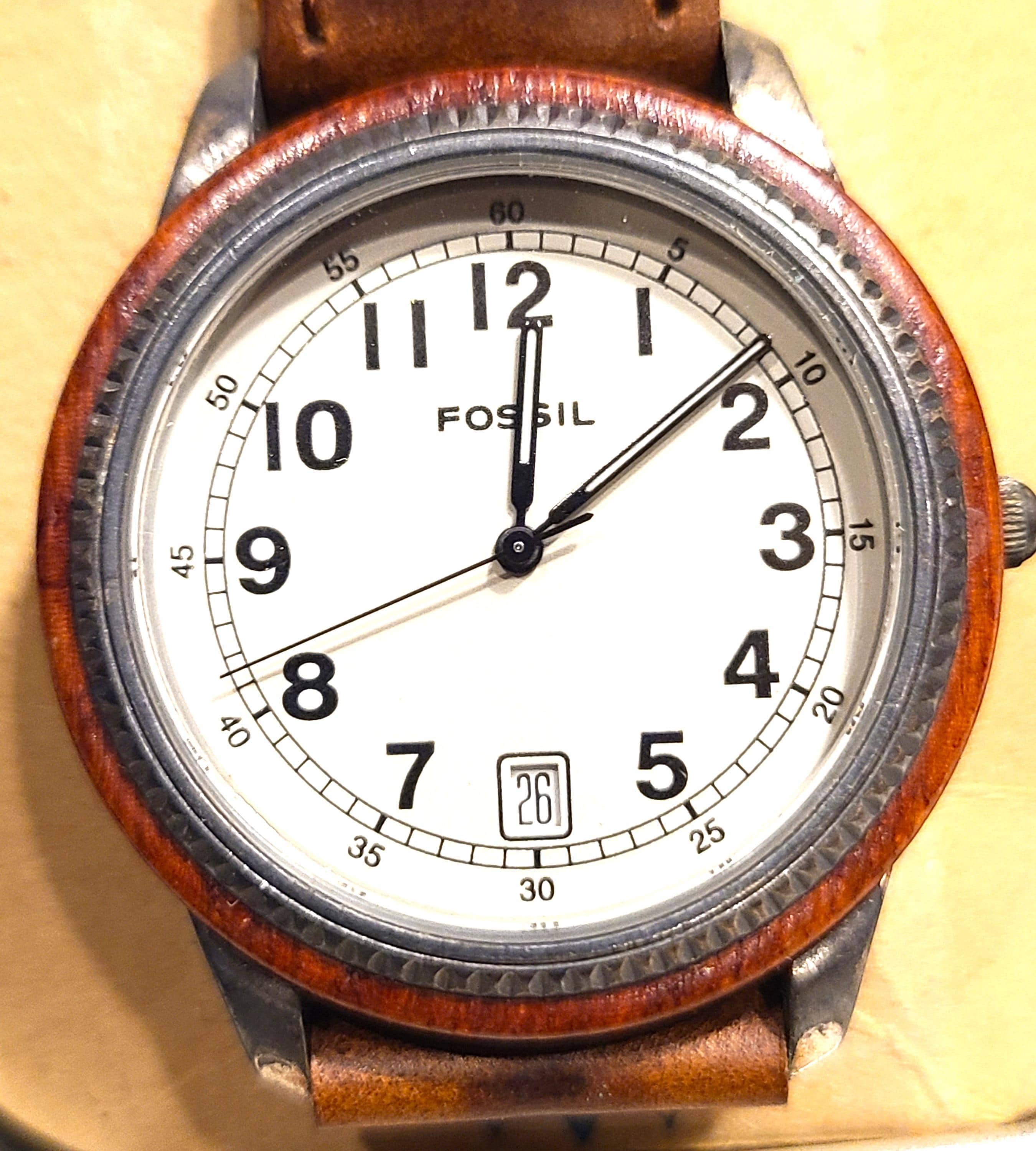 Vintage Fossil Mens Watch Manly Looking With Braided Leather Band
