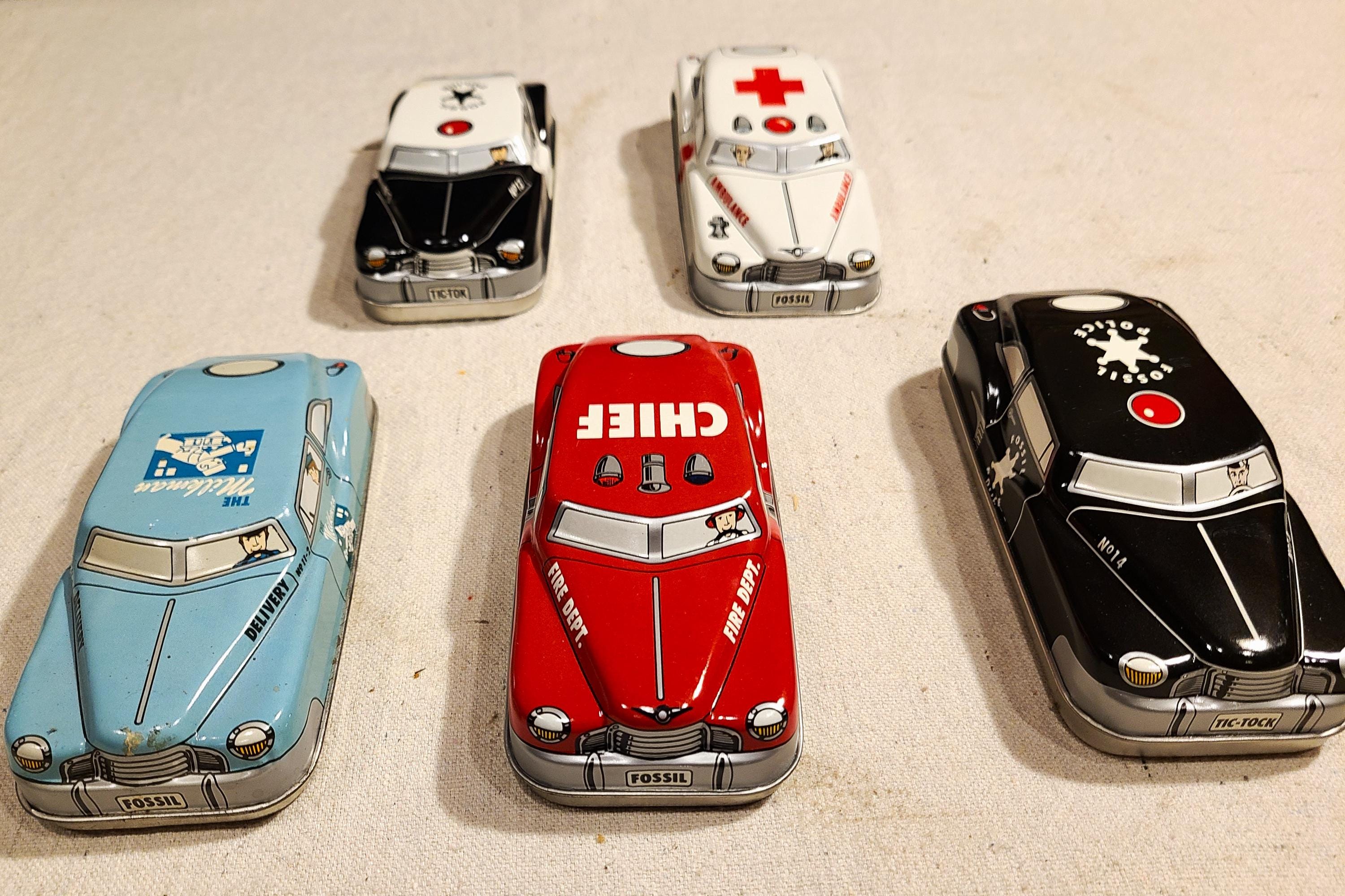Coolest Stash Box, Vintage Fossil Watch Tin Box Cars. Cop, Fire