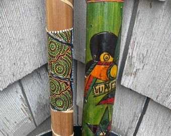 Rain Stick Lot of 2 Bamboo Decorative Guatemalan Hand Painted Music Shaker