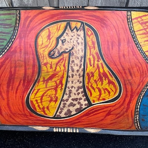 Detailed Decorative Bowl African Giraffe Themed Vtg Hand Made Carved In Vibrant Tribal Colors Unique