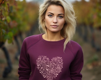 Sweat-shirt pour femme, cadeau Saint-Valentin pour elle, cadeau pull coeur floral, pull ras du cou confortable pour elle, cadeau Saint-Valentin, haut à manches longues