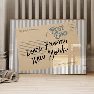 Bedroom Wall Art, Living Room Decor, Trendy New York Print, Horizontal Wall Art, Blue and White Stripe Print, Retro Wall Art, NYC Print Gift