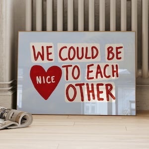 Lámina de Olivia Dean, "Podríamos ser amables el uno con el otro", dibujada a mano, póster azul y rojo, arte de pared para dormitorio, lámina romántica, lámina lírica