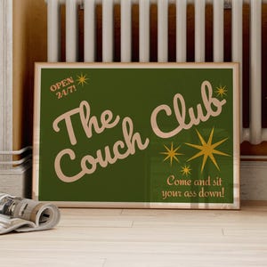 Couch Club Print, Retro Green Living Room Wall Art, Green Decor
